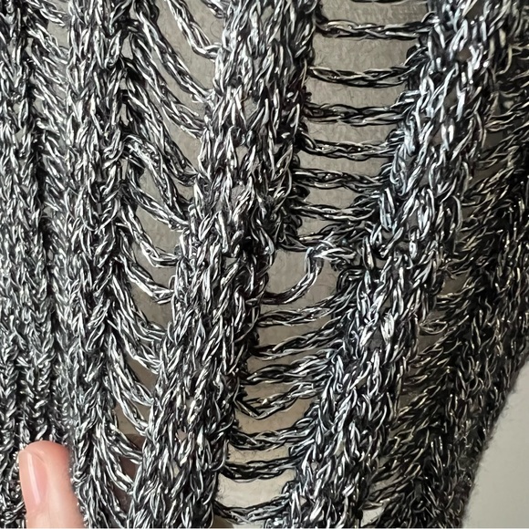 ELA Gray Open Knit Metallic Crew Neck Sweater for Women - Picture 6 of 8